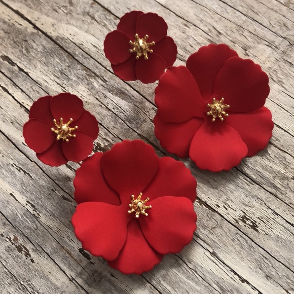 Anthropologie Jewelry - Red Flower Power Drop Earrings